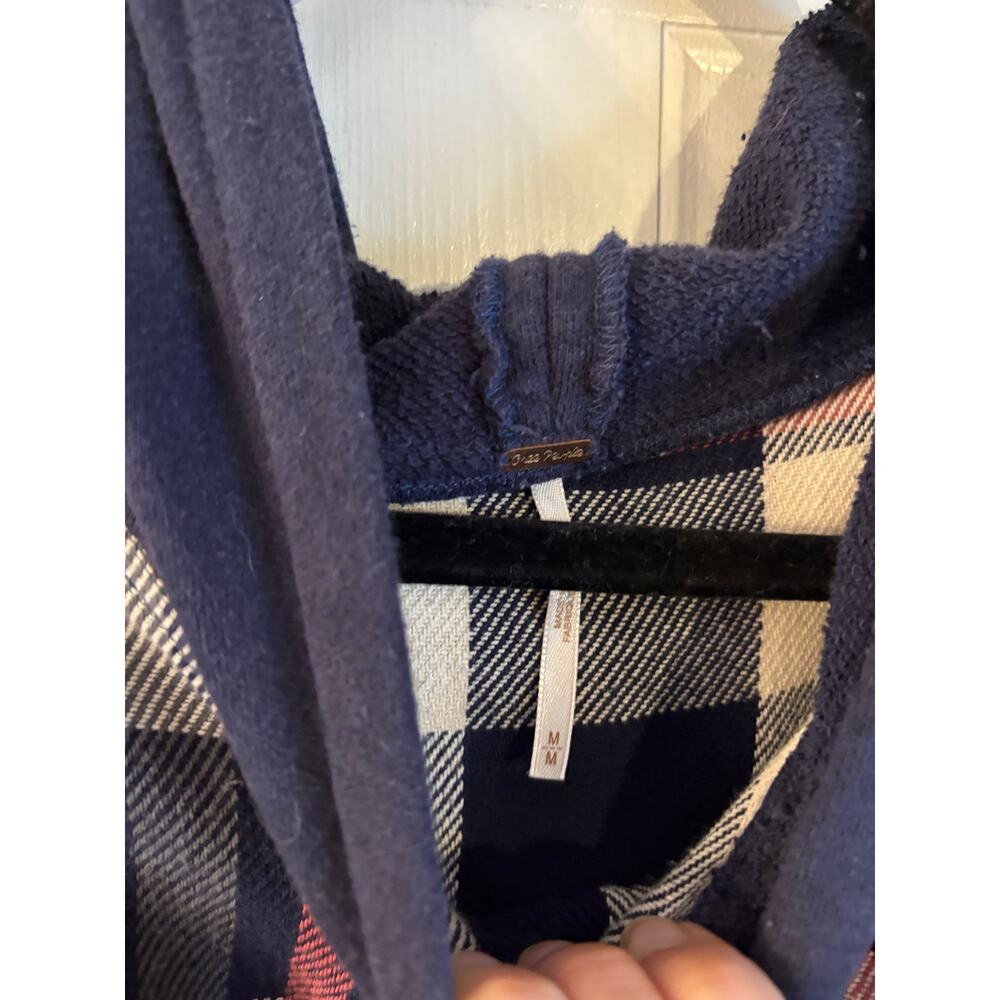 Free People Maddox Patched Plaid Tunic Womens Oversized Varsity Shirt W/ Hood M - Picture 6 of 7